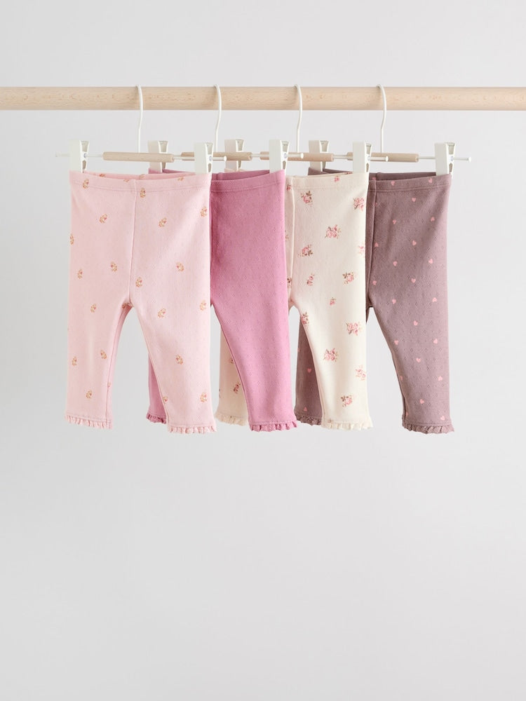 Pink/Brown/Heart Baby Leggings 4 Pack (0mths-2yrs) - Size 50cm (First Size)