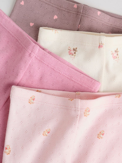 Pink/Brown/Heart Baby Leggings 4 Pack (0mths-2yrs) - Size 50cm (First Size)