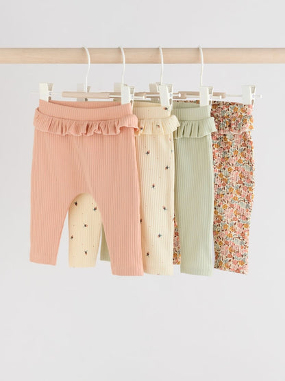 Sage Green/Coral/Ditsy Baby Leggings 4 Pack (0mths-2yrs) - Size 50cm (First Size)