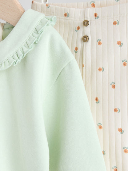 Sage Green/ Cream Ditsy Baby Frill Collar Sweater and Leggings 2 Piece Set (0mths-2yrs)