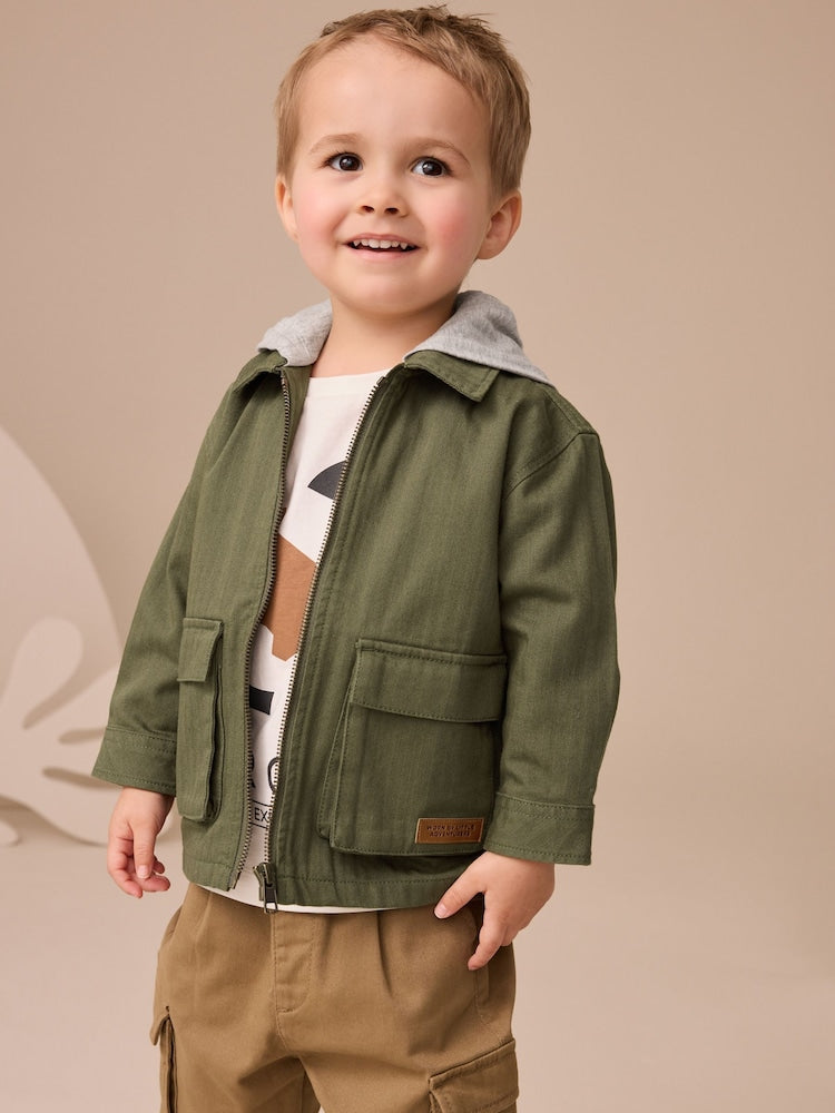 Khaki Green Hooded Overshirt and T-Shirt Set 2 Piece (3mths-7yrs) - Khaki Green Hooded Overshirt and / 12-18 Months (80-86cm)