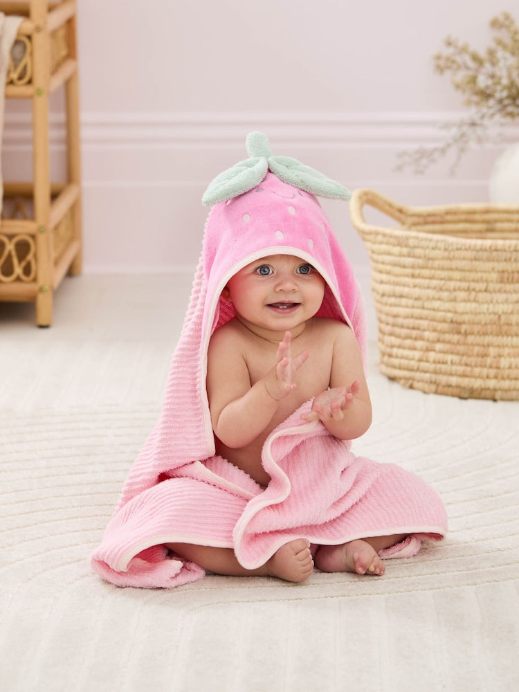 JoJo Maman Bébé Pink Strawberry Character Hooded Towel - Size One