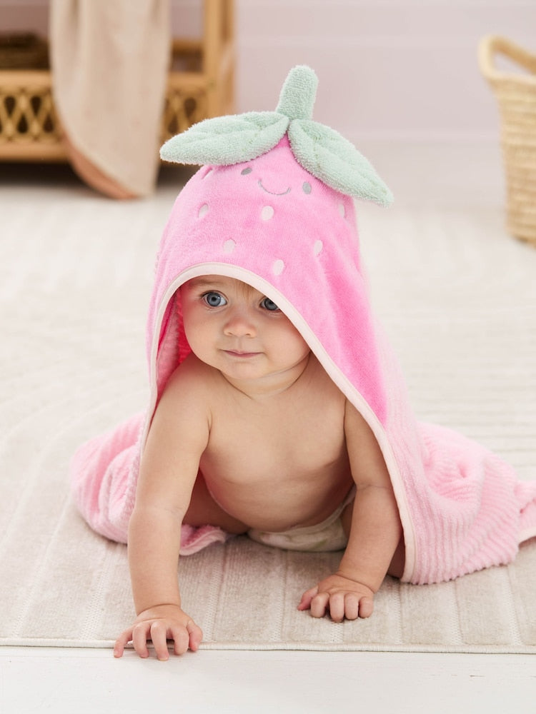 JoJo Maman Bébé Pink Strawberry Character Hooded Towel - Size One