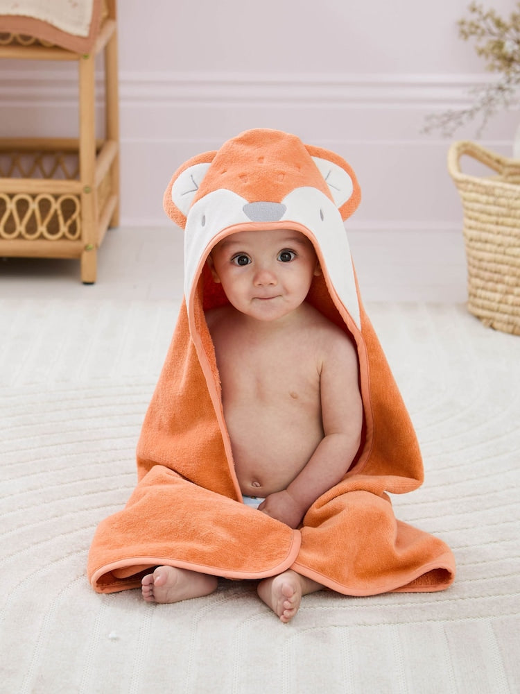 JoJo Maman Bébé Orange Fox Character Hooded Towel - Size One