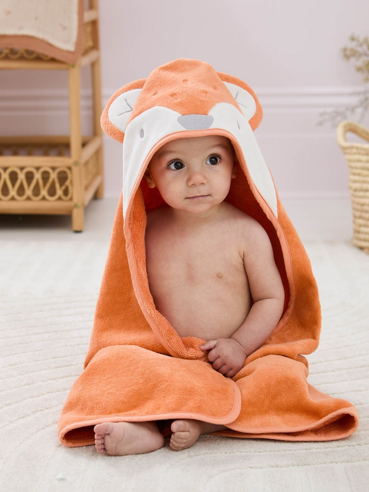 JoJo Maman Bébé Orange Fox Character Hooded Towel - Size One