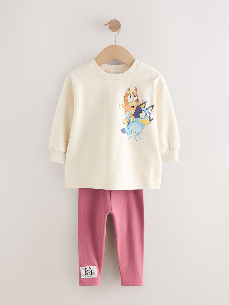 Ecru White Bluey Long Sleeve Top and Leggings Set (12mths-7yrs)