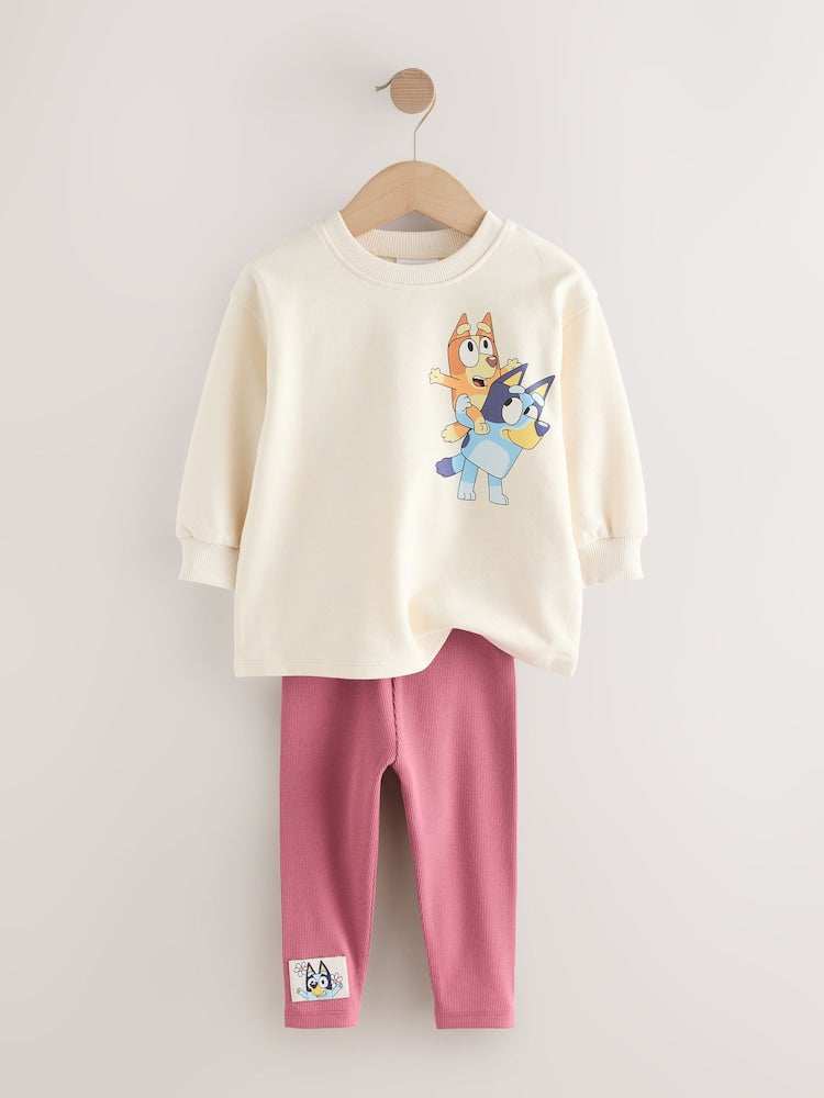 Ecru White Bluey Long Sleeve Top and Leggings Set (12mths-7yrs)