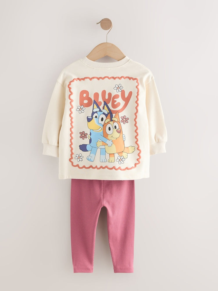 Ecru White Bluey Long Sleeve Top and Leggings Set (12mths-7yrs)