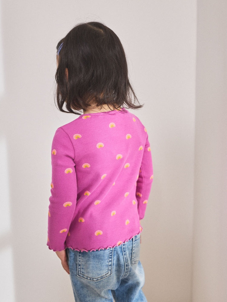 Purple Rainbow Rib Long Sleeve T-Shirt (3mths-7yrs) - Size 3-6 Months (62-68cm)