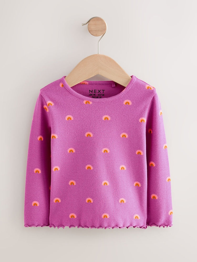 Purple Rainbow Rib Long Sleeve T-Shirt (3mths-7yrs) - Size 3-6 Months (62-68cm)