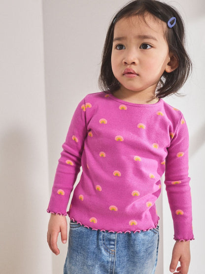Purple Rainbow Rib Long Sleeve T-Shirt (3mths-7yrs) - Size 3-6 Months (62-68cm) - Purple Rainbow Rib Long Sleeve