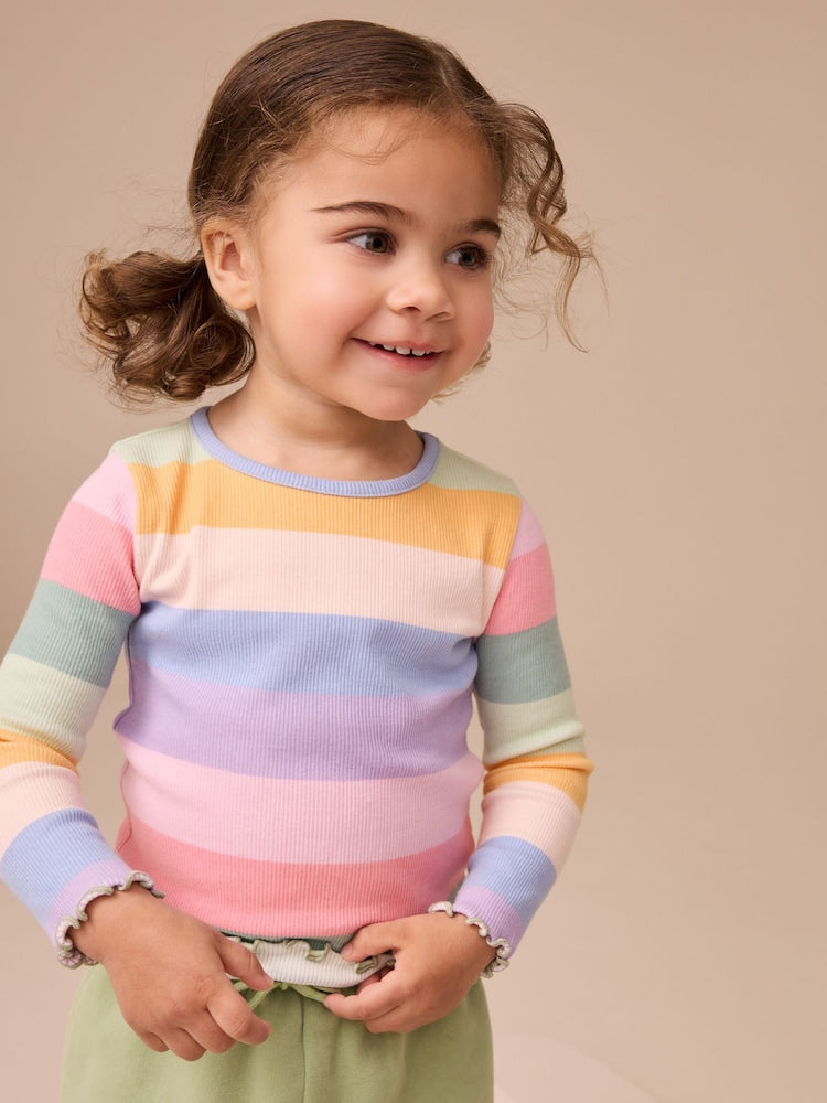 Rainbow Rib Long Sleeve T-Shirt (3mths-7yrs) - Rainbow Rib Long Sleeve / 12-18 Months (80-86cm)