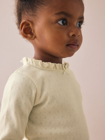 Ecru White Long Sleeve Pointelle T-Shirt (3mths-7yrs)
