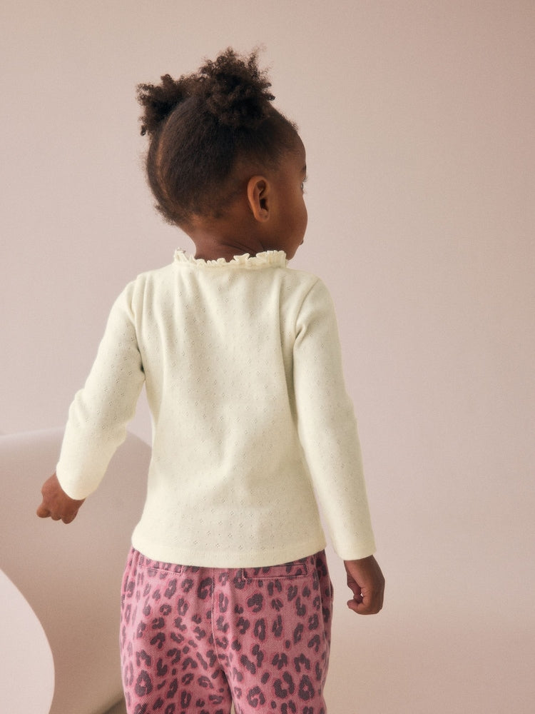 Ecru White Long Sleeve Pointelle T-Shirt (3mths-7yrs)