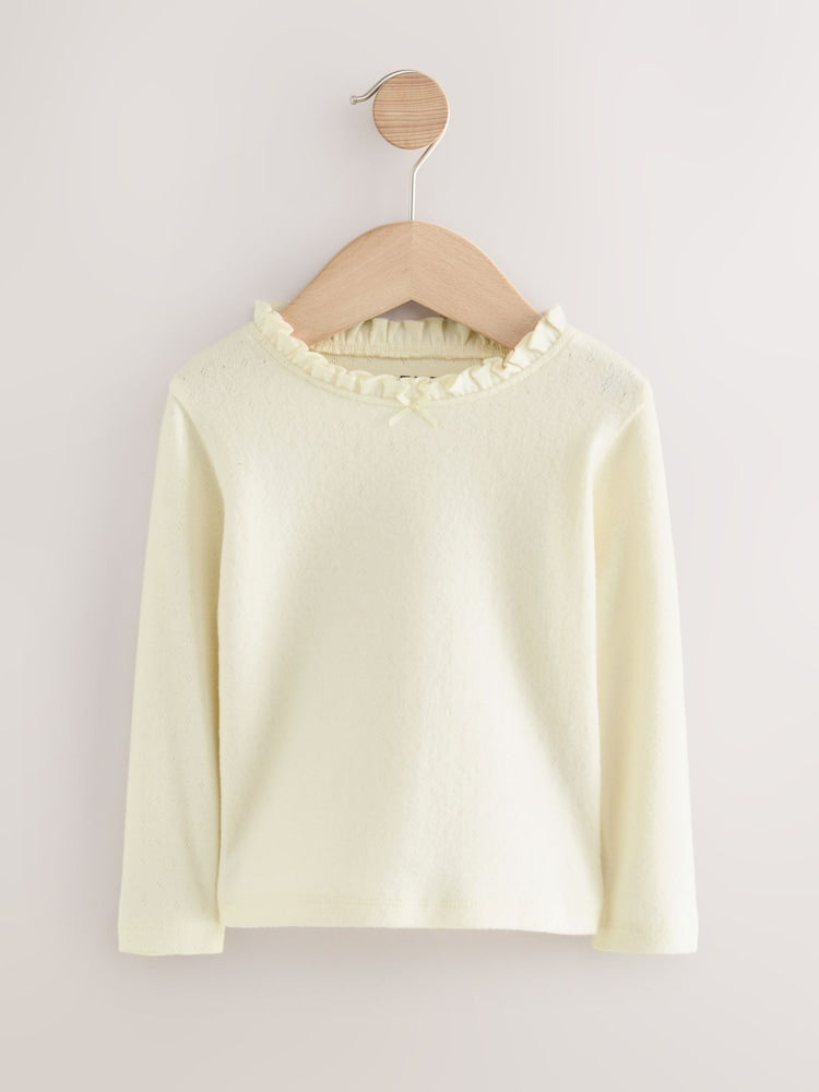 Ecru White Long Sleeve Pointelle T-Shirt (3mths-7yrs)