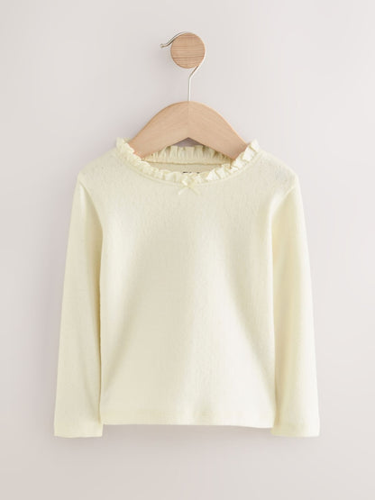 Ecru White Long Sleeve Pointelle T-Shirt (3mths-7yrs)