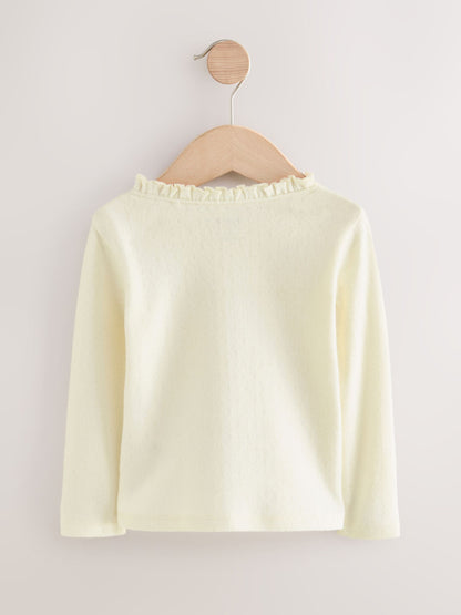 Ecru White Long Sleeve Pointelle T-Shirt (3mths-7yrs) - Size 3-6 Months (62-68cm)