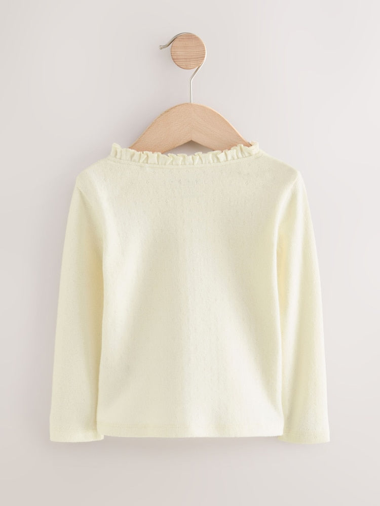 Ecru White Long Sleeve Pointelle T-Shirt (3mths-7yrs)
