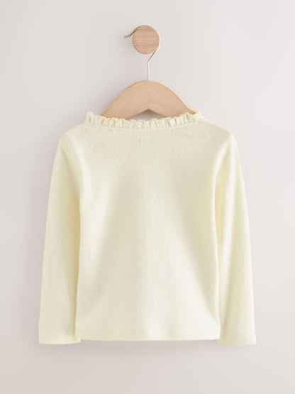 Ecru White Long Sleeve Pointelle T-Shirt (3mths-7yrs)