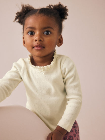 Ecru White Long Sleeve Pointelle T-Shirt (3mths-7yrs)