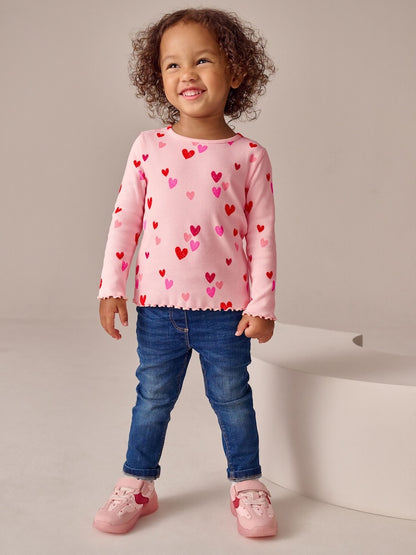 Pink Heart Rib Long Sleeve T-Shirt (3mths-7yrs) - Size 3-6 Months (62-68cm)