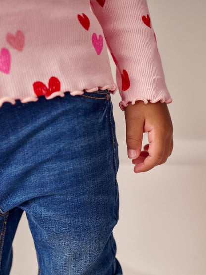 Pink Heart Rib Long Sleeve T-Shirt (3mths-7yrs) - Size 3-6 Months (62-68cm)