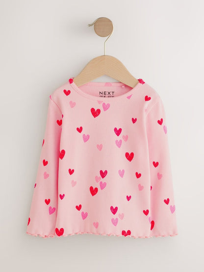 Pink Heart Rib Long Sleeve T-Shirt (3mths-7yrs) - Size 3-6 Months (62-68cm)