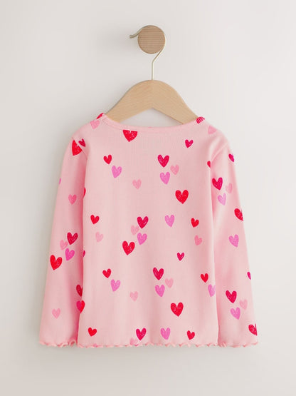 Pink Heart Rib Long Sleeve T-Shirt (3mths-7yrs)