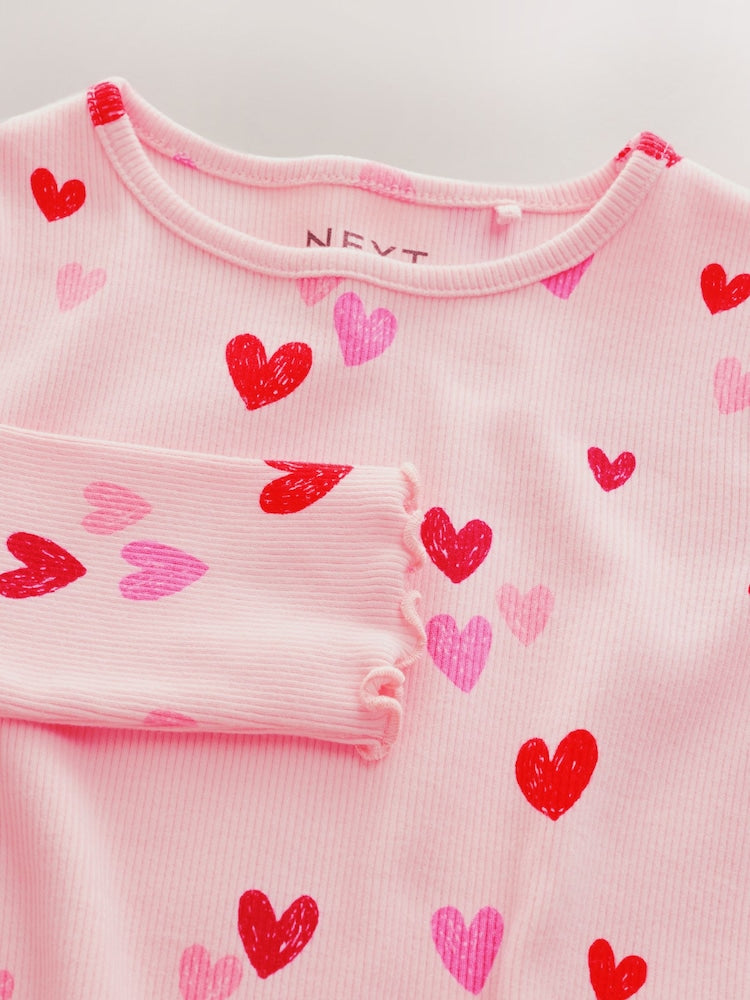 Pink Heart Rib Long Sleeve T-Shirt (3mths-7yrs)