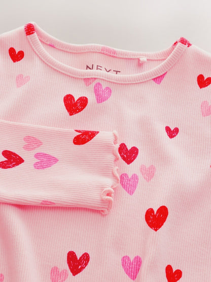 Pink Heart Rib Long Sleeve T-Shirt (3mths-7yrs) - Size 3-6 Months (62-68cm)
