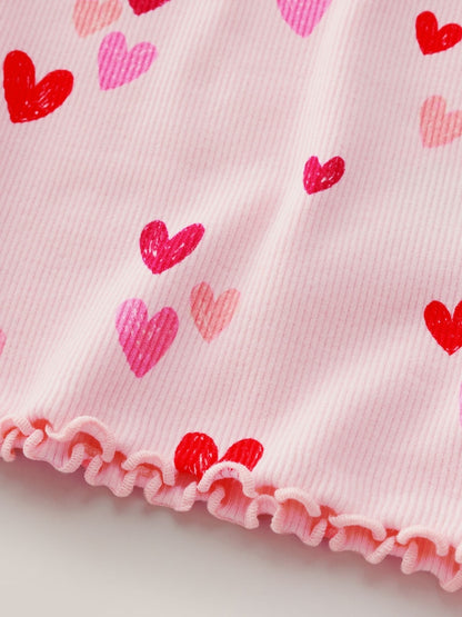 Pink Heart Rib Long Sleeve T-Shirt (3mths-7yrs) - Size 3-6 Months (62-68cm)