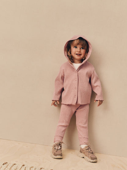 Light Pink Ribbed Hooded Cardigan and Leggings Set (3mths-7yrs)