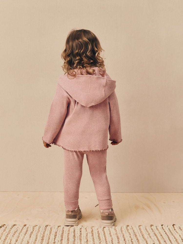 Light Pink Ribbed Hooded Cardigan and Leggings Set (3mths-7yrs)