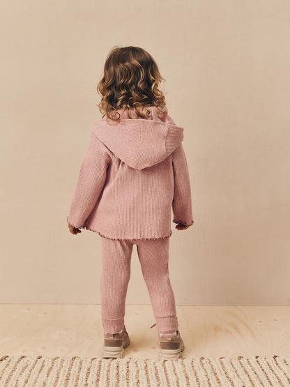 Light Pink Ribbed Hooded Cardigan and Leggings Set (3mths-7yrs)
