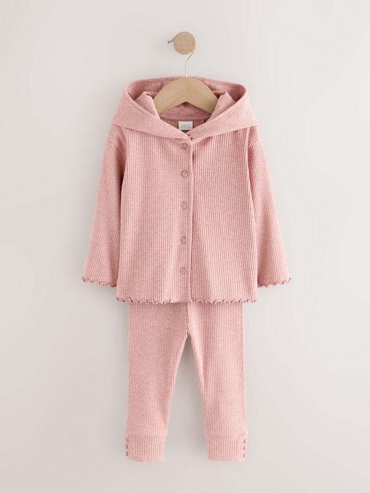 Light Pink Ribbed Hooded Cardigan and Leggings Set (3mths-7yrs)