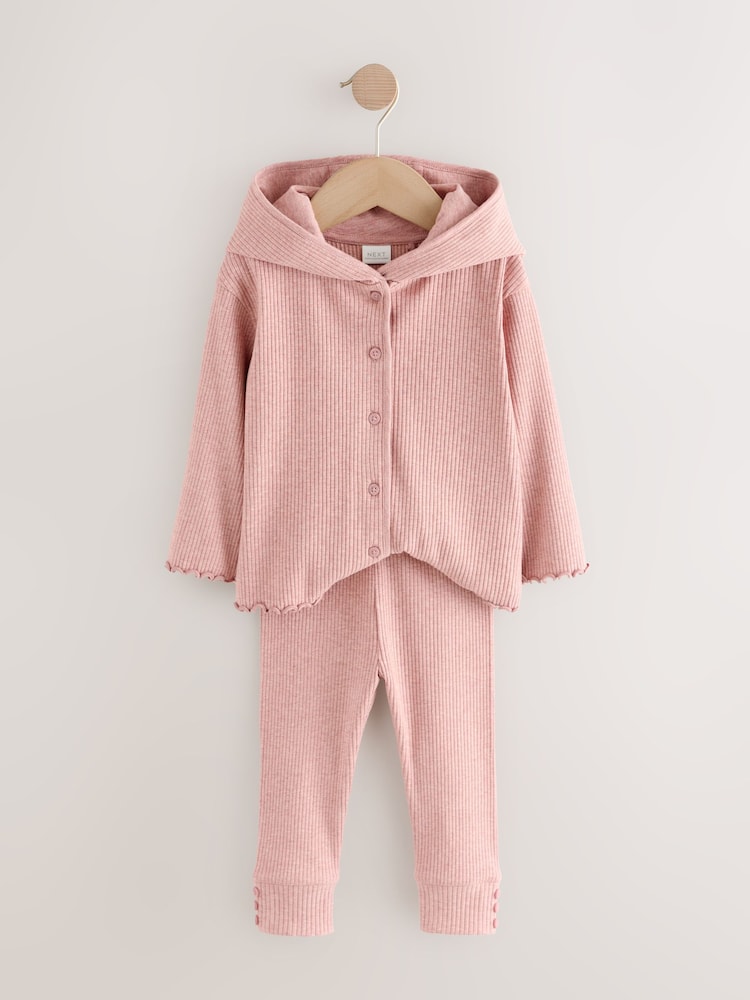 Light Pink Ribbed Hooded Cardigan and Leggings Set (3mths-7yrs)