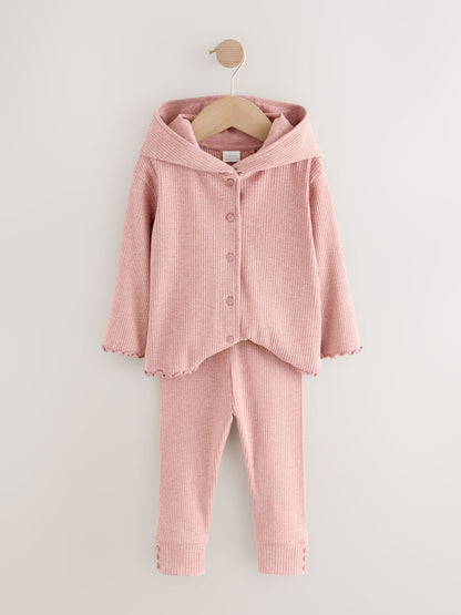 Light Pink Ribbed Hooded Cardigan and Leggings Set (3mths-7yrs)