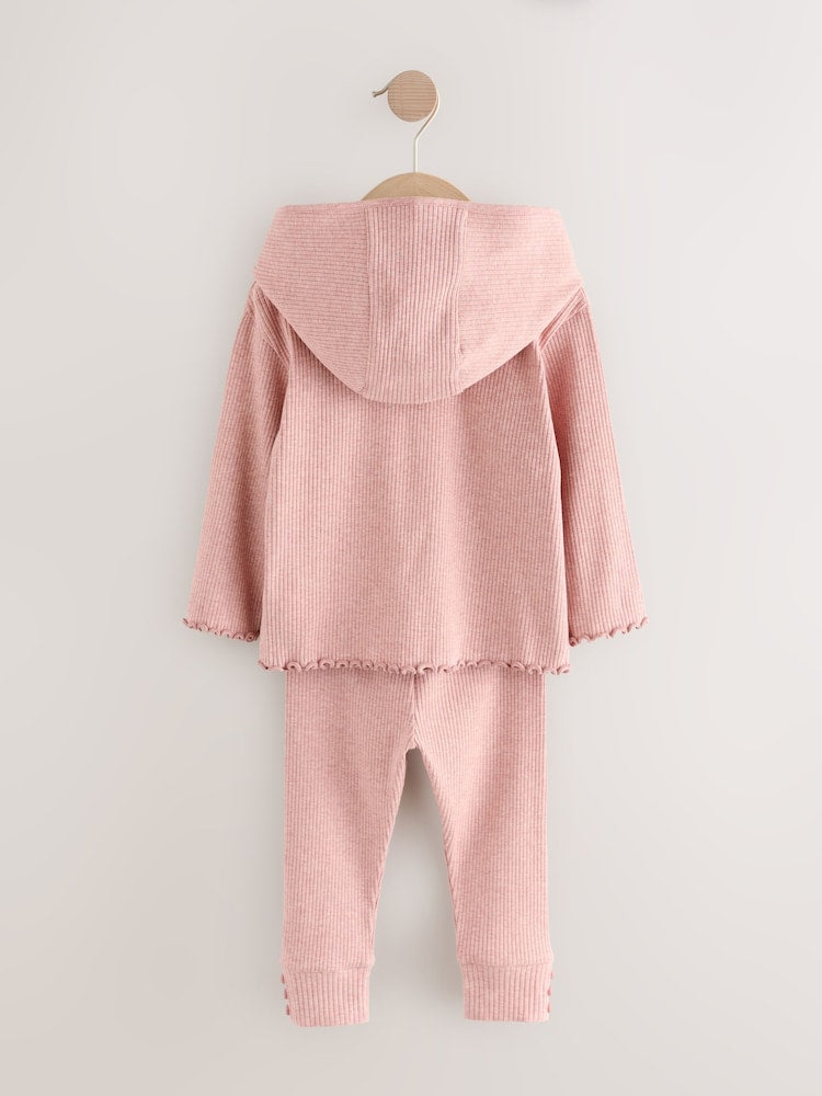 Light Pink Ribbed Hooded Cardigan and Leggings Set (3mths-7yrs)