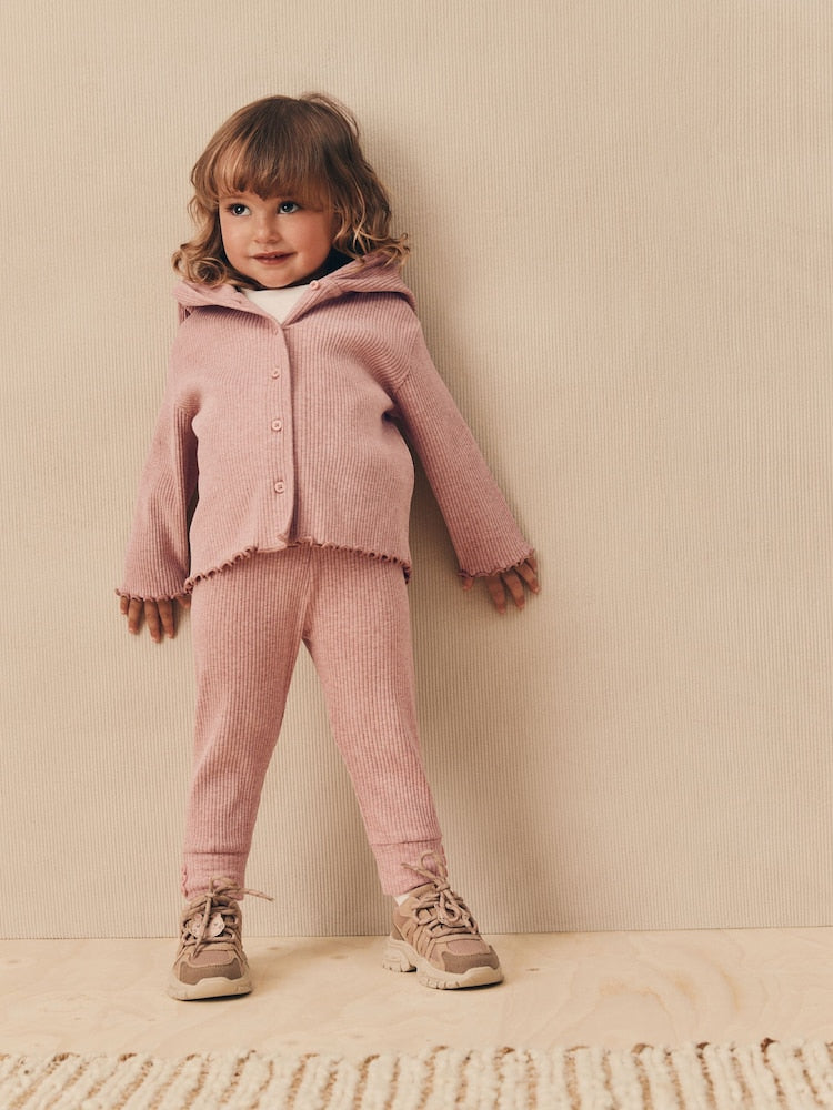 Light Pink Ribbed Hooded Cardigan and Leggings Set (3mths-7yrs)