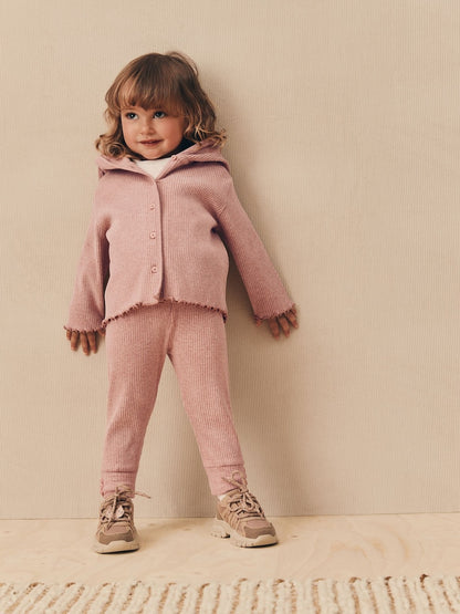 Light Pink Ribbed Hooded Cardigan and Leggings Set (3mths-7yrs)