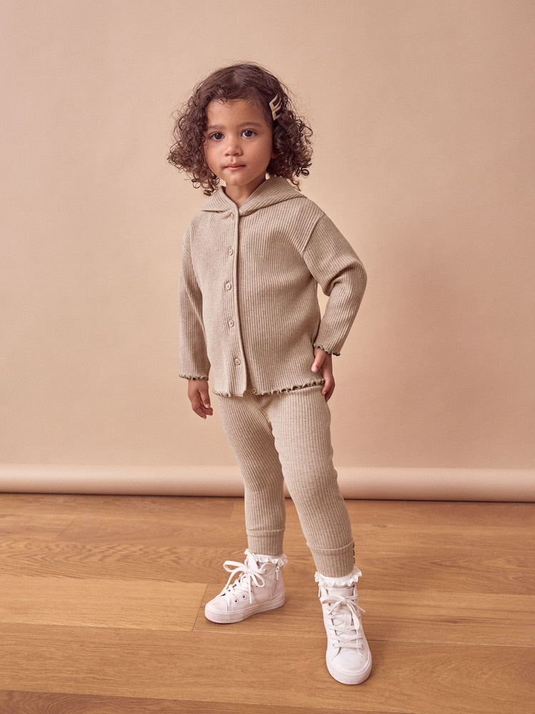 Brown Ribbed Hooded Cardigan and Leggings Set (3mths-7yrs) - Brown / 12-18 Months (80-86cm)