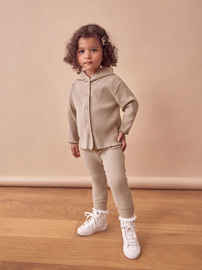 Brown Ribbed Hooded Cardigan and Leggings Set (3mths-7yrs) - Brown / 12-18 Months (80-86cm)