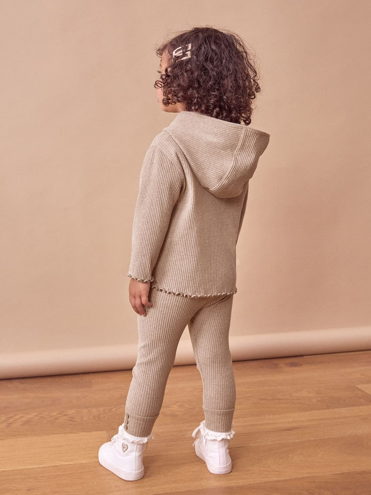 Brown Ribbed Hooded Cardigan and Leggings Set (3mths-7yrs)