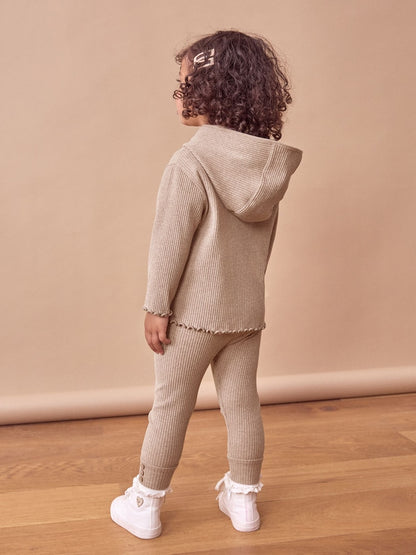 Brown Ribbed Hooded Cardigan and Leggings Set (3mths-7yrs)