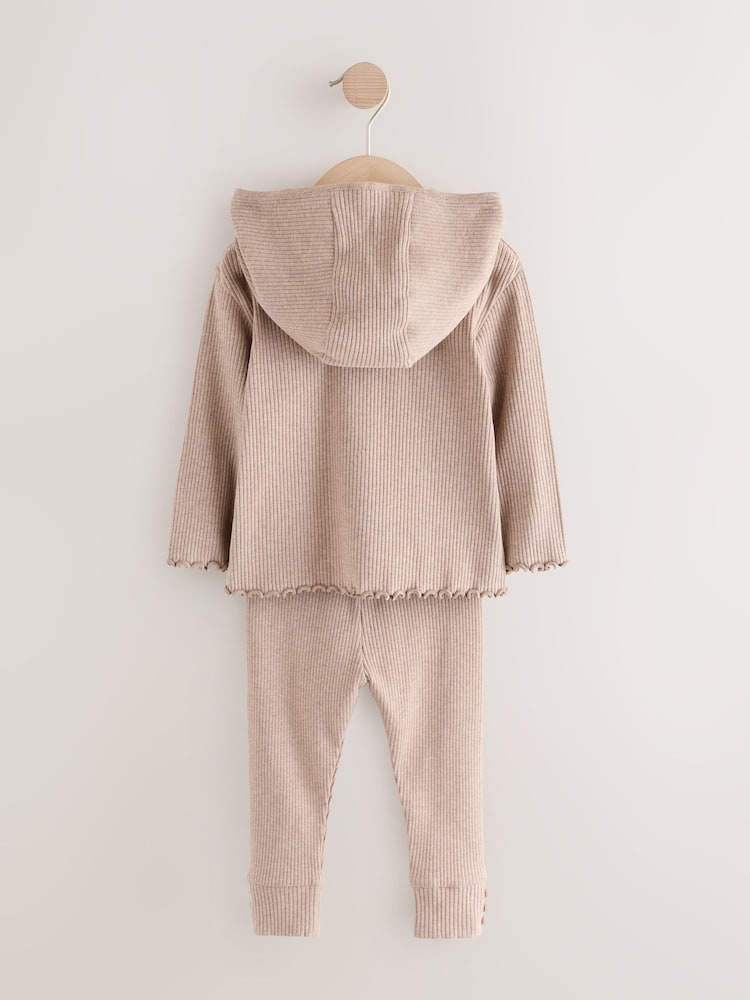 Brown Ribbed Hooded Cardigan and Leggings Set (3mths-7yrs)