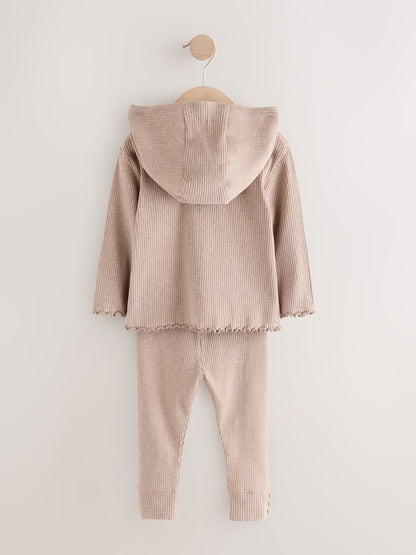 Brown Ribbed Hooded Cardigan and Leggings Set (3mths-7yrs)