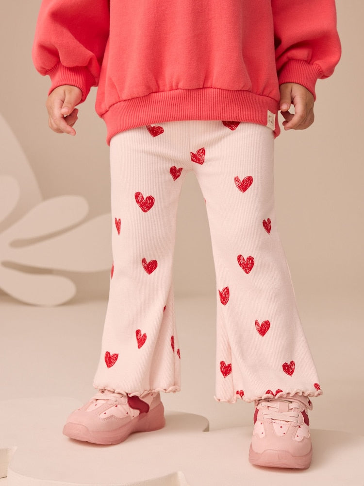 Light Pink Heart Rib Flare Leggings (3mths-7yrs)