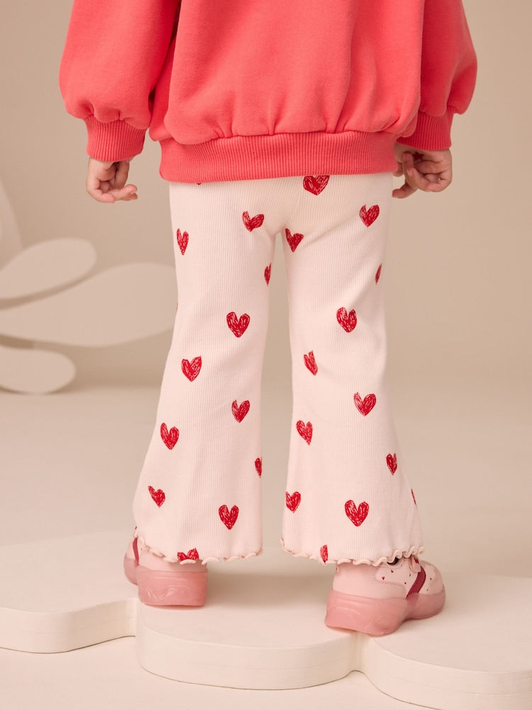 Light Pink Heart Rib Flare Leggings (3mths-7yrs)