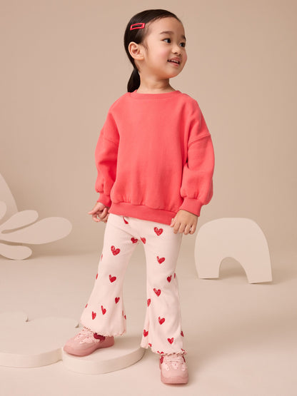 Light Pink Heart Rib Flare Leggings (3mths-7yrs) - Size 3-6 Months (62-68cm)