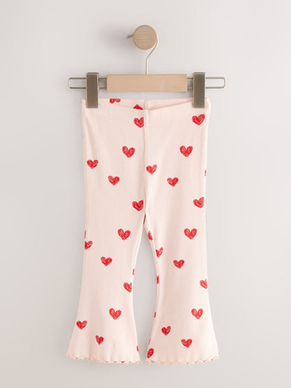 Light Pink Heart Rib Flare Leggings (3mths-7yrs) - Size 3-6 Months (62-68cm)